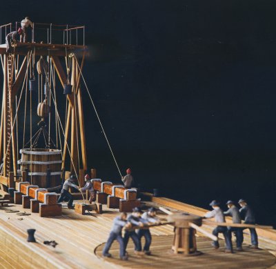 Autre photo du livre prise au musée : maquette d'une cloche à plongeur employée en 1817 pour la construction du port de Cherbourg.