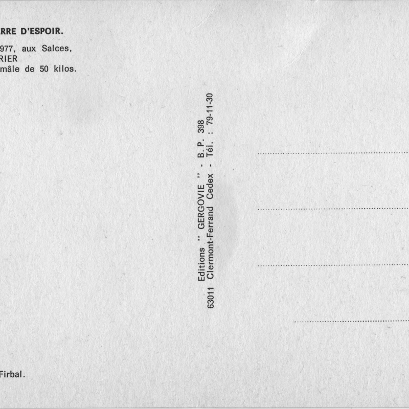 Verso de la carte postale éditée en 1977 par les éditions Gergovie.