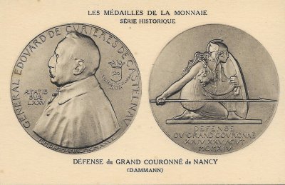 Médaille défense du Grand Couronné de Nancy - carte postale ancienne - collection Pascal Cazottes.