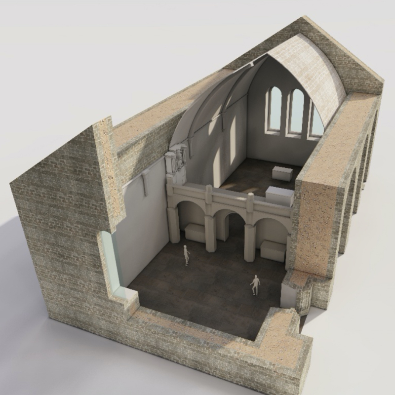 Reconstitution de l’intérieur de l’église d'Aubrac incluant le jubé.