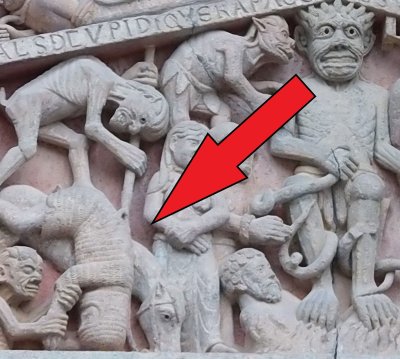 Reginon atterrissant sur la tête ?après avoir été désarçonné ?et aussitôt saisi par deux démons.