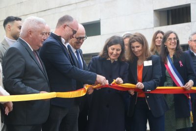 Le sénateur Anglars, Laurent Saint Affre, président de la Chambre d'Agriculture de l'Aveyron, Gérard Paloc, ancien président de la fédération, Claire Chauffour-Rouillard, préfète de l'Aveyron, Marilise Miquel, présidente de la FAIA, et Emmanuelle Pie - Valentin Loubet
