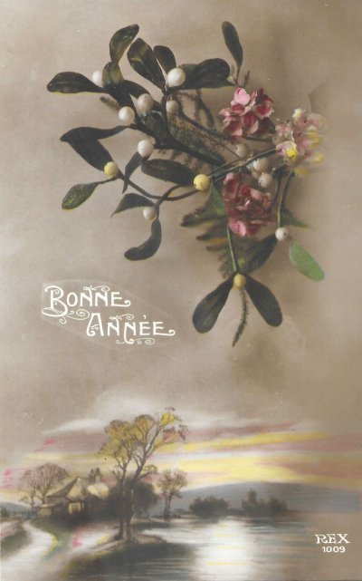 Rameau de gui constituant la principale d&eacute;coration de ?cette carte datant de 1919 (collection Pascal Cazottes).